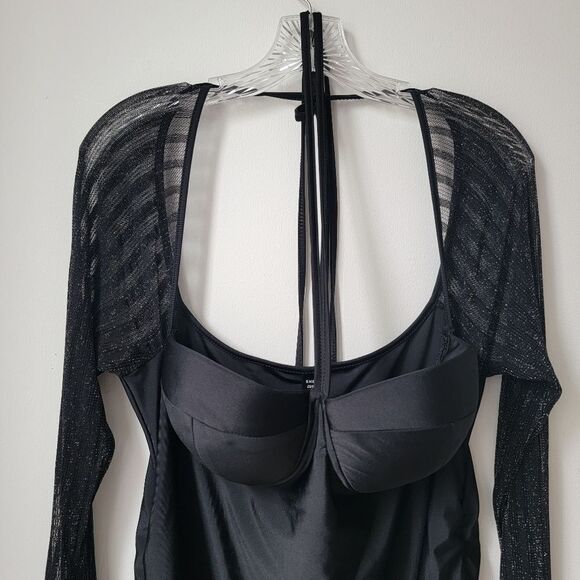 SHEIN CURVE Backless Holiday Party Dress Contrast Mesh Halter Bodycon Dress - Picture 7 of 11